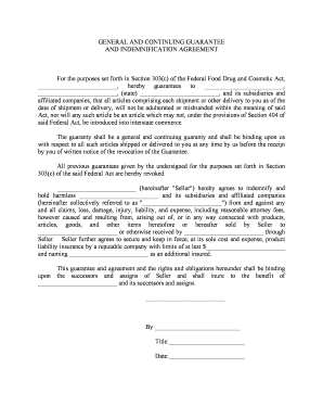 General and Continuing Guaranty and Indemnification Agreement  Form