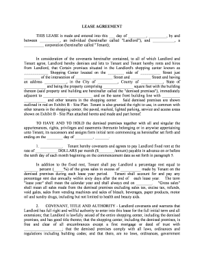 Percentage Shopping Center Lease Agreement  Form
