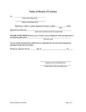 Breach Contract  Form