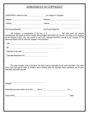 Assignment Copyright Agreement  Form