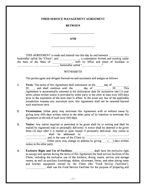 FOOD SERVICE MANAGEMENT COMPANY AGREEMENT  Form