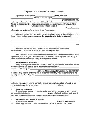 Agreement Arbitration  Form