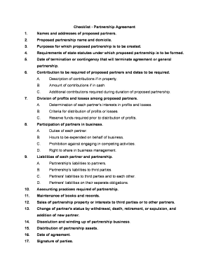 Checklist Partnership Agreement  Form