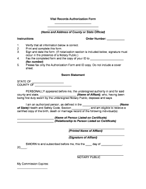 Vital Records Authorization Form