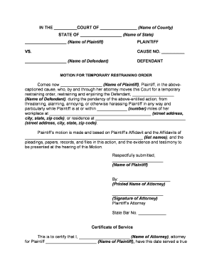 Restrain Order  Form