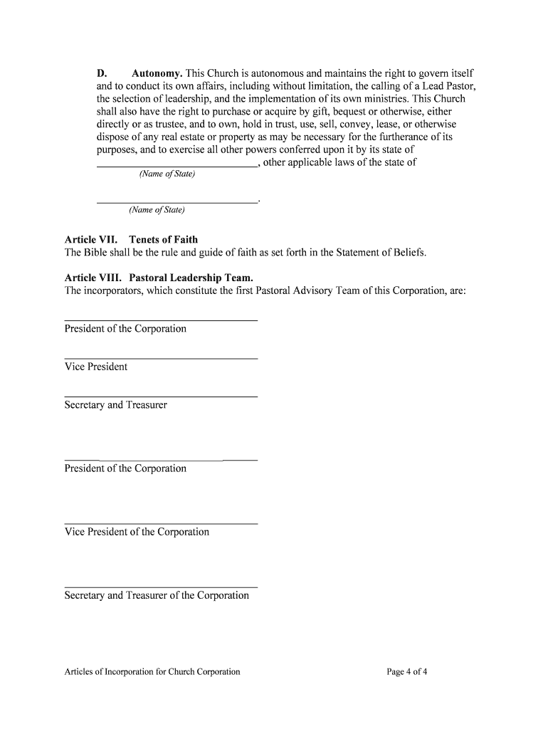 Articles Incorporation Corporation  Form