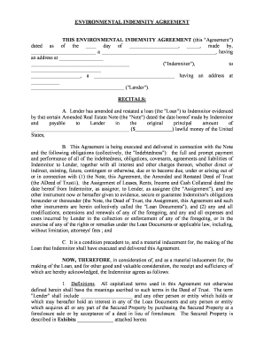 Environmental Indemnity Agreement  Form