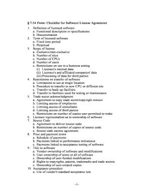 14 Form Checklist for Software License Agreement