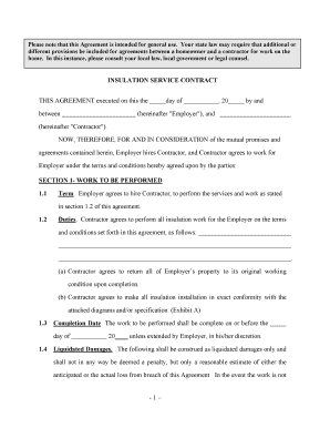 Insulation Services Contract Self Employed  Form