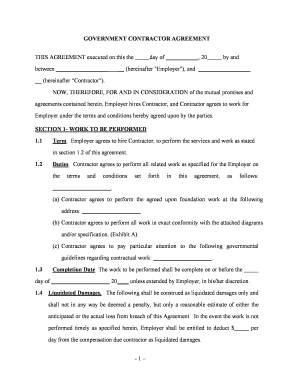 Government Contractor Agreement Self Employed  Form