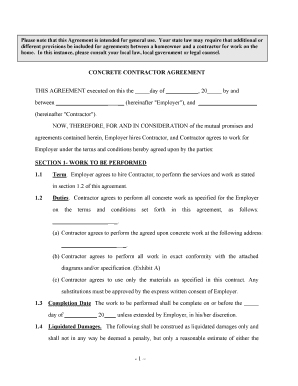 Concrete Agreement  Form