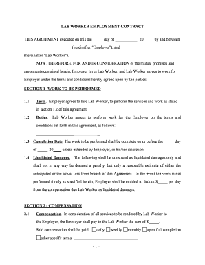 Lab Worker Employment Contract Self Employed  Form