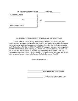 Joint Motion for Judgment of Dismissal with Prejudice  Form