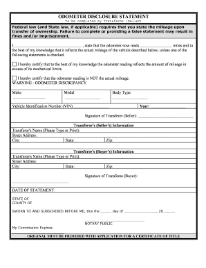 Odometer Statement  Form