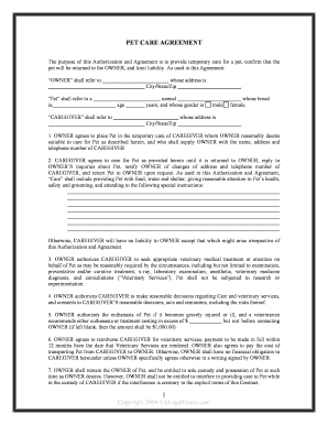 Agreement Form Animal