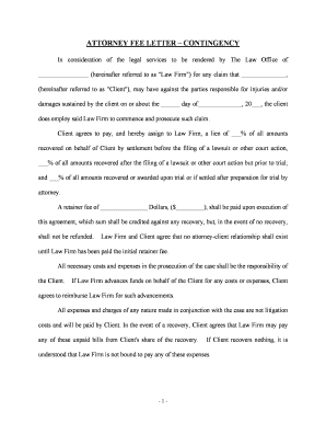 Attorney Fee Letter for Personal Injury Contingency Retainer  Form