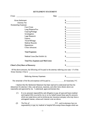 Personal Injury Settlement Statement  Form