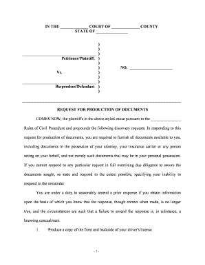 Request for Production of Documents Personal Injury  Form