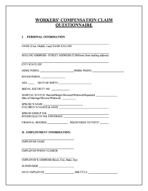 Workers Compensation Questionnaire  Form