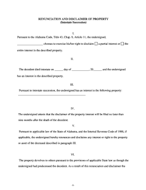 Intestate Succession Alabama  Form