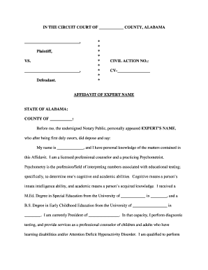 Alabama Affidavit Form for Expert