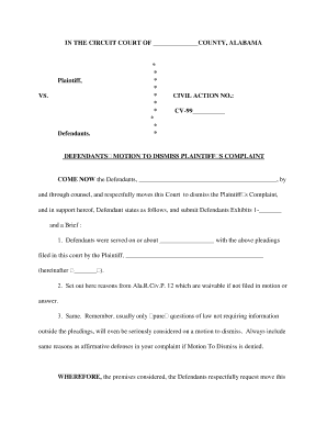 Alabama Motion to Dismiss  Form