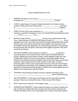 Alabama Temporary Lease Agreement to Prospective Buyer of Residence Prior to Closing  Form