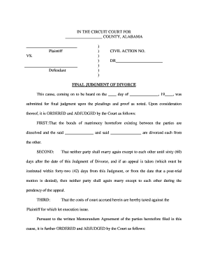Alabama Final Judgment of Divorce  Form