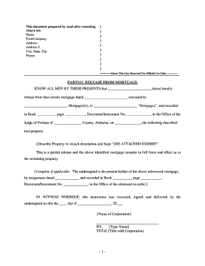 Partial Release Mortgage Form