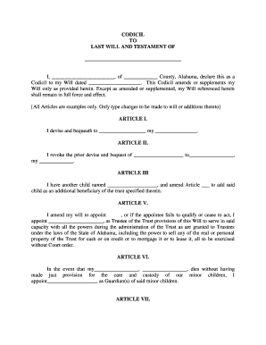 Alabama Codicil  Form