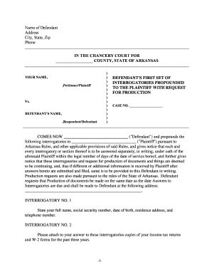 Arkansas Discovery Interrogatories from Defendant to Plaintiff with Production Requests  Form