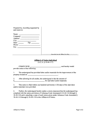 Arkansas Affidavit Form