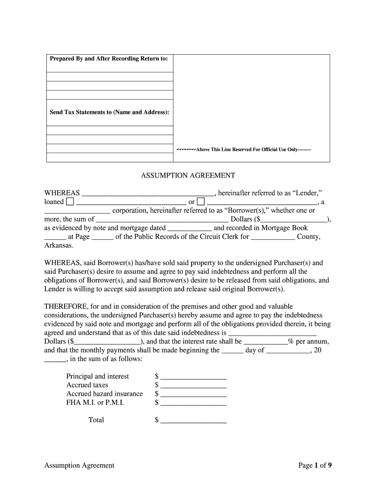 ASSUMPTION AGREEMENT MORTGAGE  Form