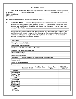 Arizona HVAC Contract for Contractor  Form