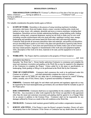 Arizona Demolition Contract for Contractor  Form