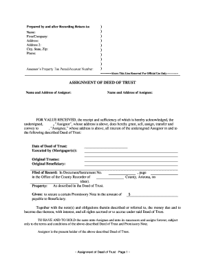 Arizona Assignment of Deed of Trust by Individual Mortgage Holder  Form