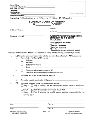 Arizona Alternative Dispute Resolution Statement to the Court  Form