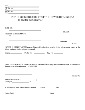 NOTICE is HEREBY GIVEN that the Notice of Lis Pendens Recorded in the below Named County at the  Form