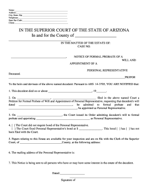 NOTICE of FORMAL PROBATE of a