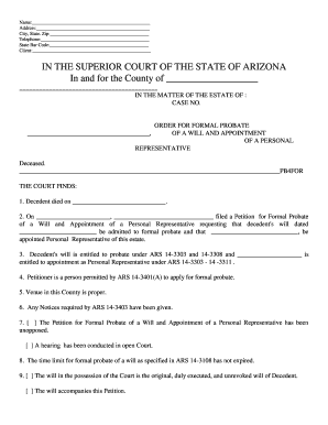 ORDER for FORMAL PROBATE