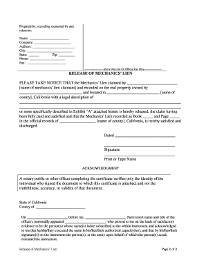 RELEASE of MECHANICS' LIEN  Form