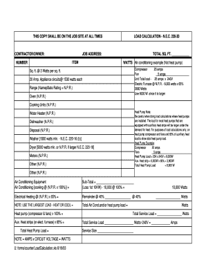 California California Load Calculation Worksheet for Contractors  Form