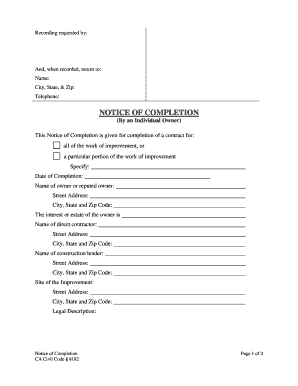 California Notice Completion  Form