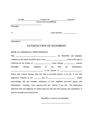 Satisfaction of Judgment  Form