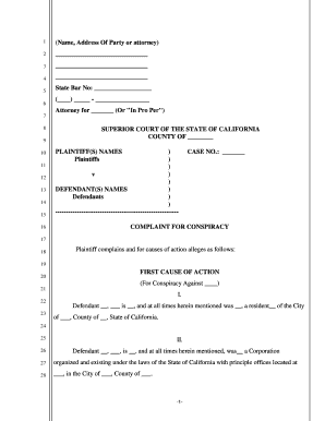 COMPLAINT for CONSPIRACY  Form