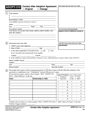 ADOPT 310 Contact After Adoption Agreement Judicial Council of  Form