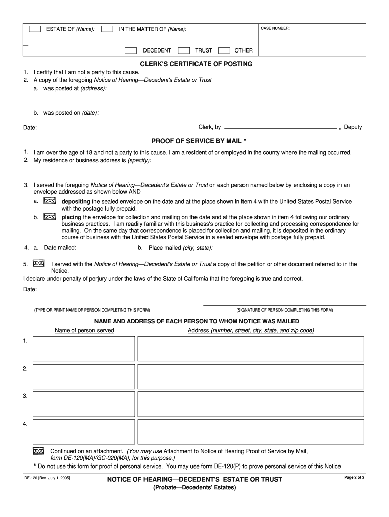 California Notice of Hearing  Form