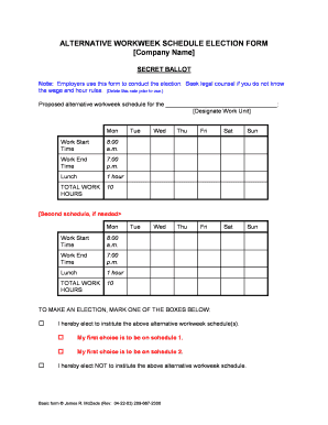 Alternative Workweeks, Part 4 Sample Forms for Employers HR