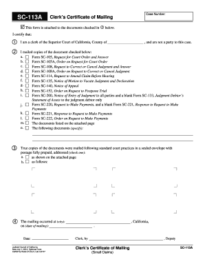 Clerk's Certificate of Mailing  Form