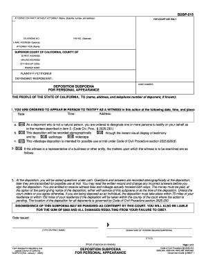 Deposition Subpoena  Form